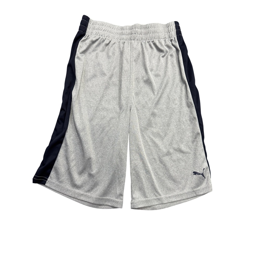 Puma Form Stripe Athletic Shorts Boys L 14/16 Grey Black Mesh Panel Activewear